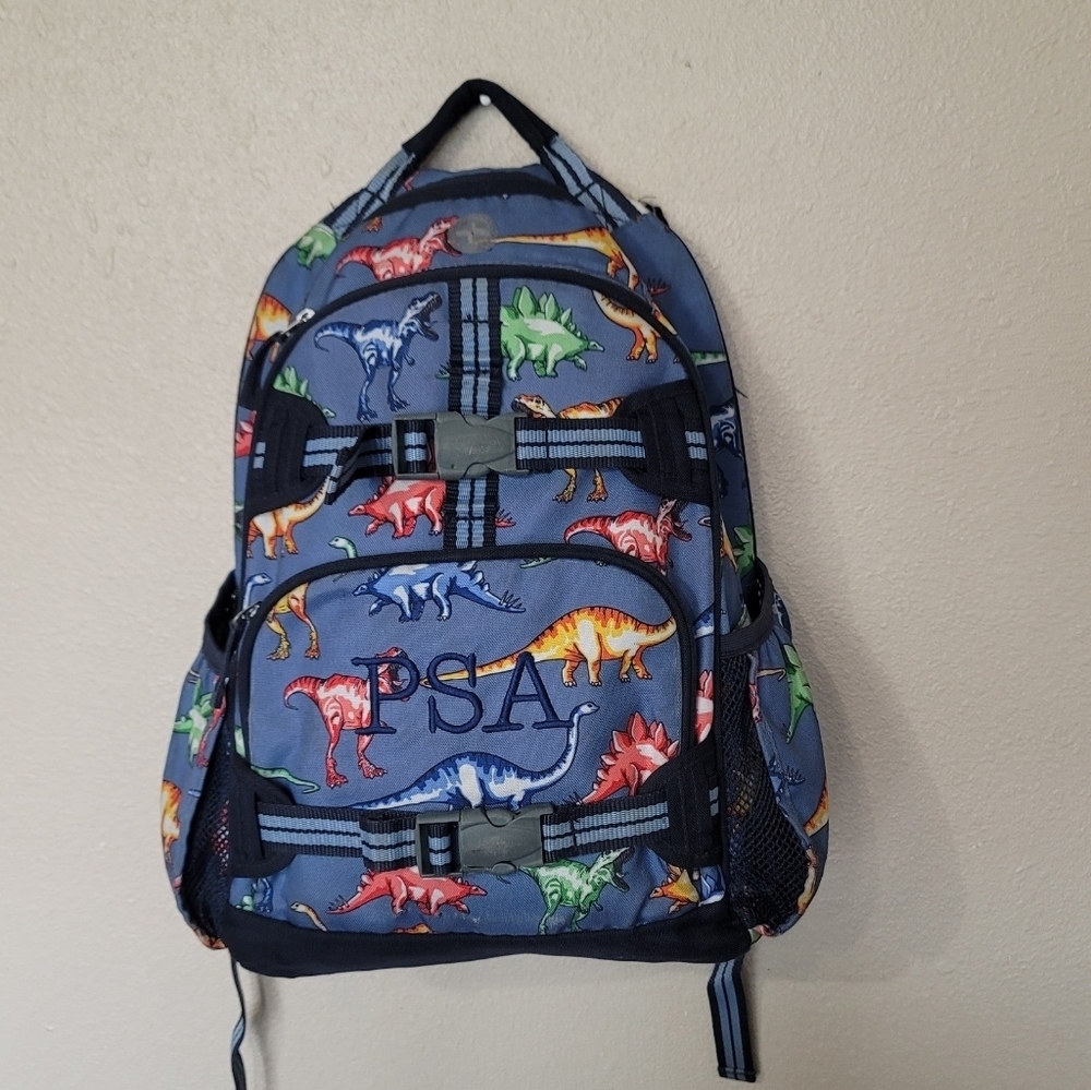 Pottery Barn Kids Blue Dinos Large Mackenzie Backpack Monogram PSA - Picture 2 of 11